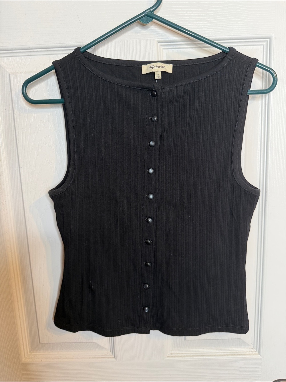 Madewell Black Ribbed Sleeveless Button-Front Tank